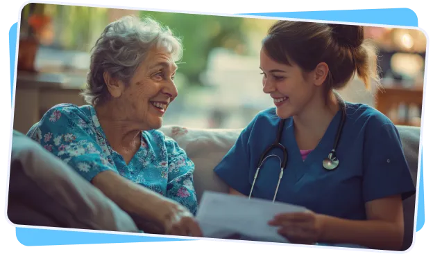 A care worker speaking with a resident in an adapted environment
